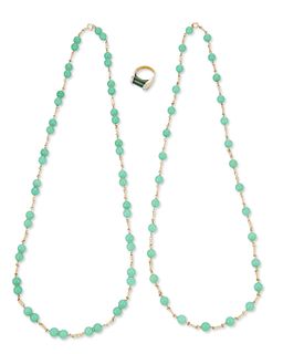 Three chyrsoprase jewelry items