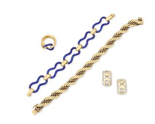 A group of gold jewelry including Bulgari