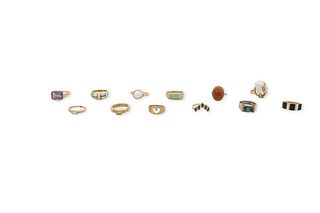 Twelve various gold and gemstone rings