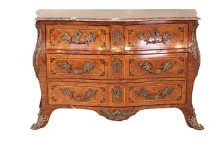 Regence Marble Top Inlaid Kingwood Commode
