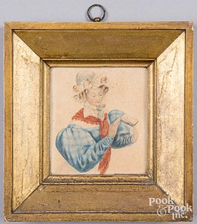 Watercolor portrait of a woman holding a letter