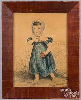 Watercolor portrait of a child, mid 19th c.