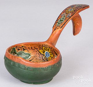 Scandinavian carved and painted ladle, 19th c.