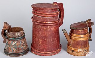 Three Scandinavian painted ale pitchers/mugs