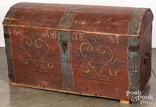 Scandinavian painted immigrants trunk, dated 1831