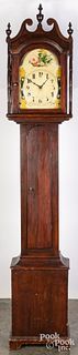 New England stained pine tall case clock, 19th c.