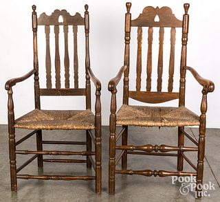Two New England banisterback armchairs, 18th c.