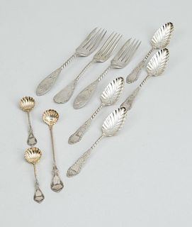 GROUP OF AMERICAN SILVER FLATWARE WITH BRIGHT CUT ENGRAVED HANDLES
