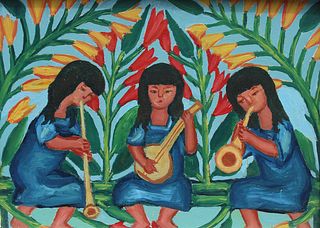 20th C., Three Girls Playing Instruments