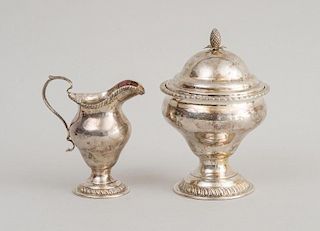 AMERICAN SILVER SUGAR BOWL AND COVER AND A MATCHING SILVER CREAMER