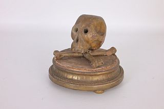 Italian 18th C. Carved Wood Memento Mori Skull
