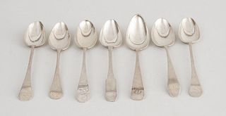 FIVE AMERICAN MONOGRAMMED SILVER TABLESPOONS