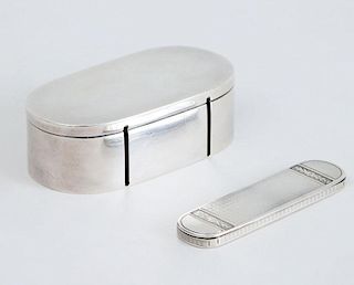 TIFFANY & CO. SILVER STAMP BOX AND A FRENCH SILVER TOOTH PICK BOX, MADE FOR TIFFANY & CO.