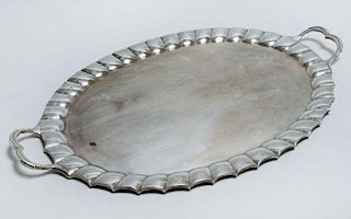 MEXICAN SILVER OVAL TWO-HANDLED TRAY