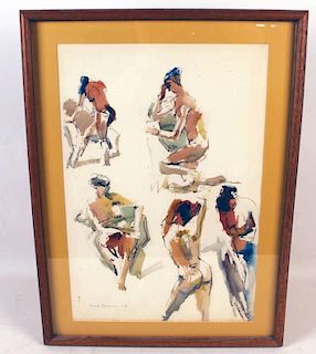 FRED CONWAY, FRAMED INK AND WATERCOLOR