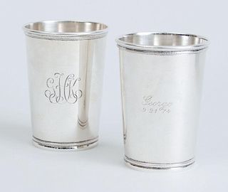 PAIR OF TIFFANY & CO. MONOGRAMMED SILVER JULEP CUPS