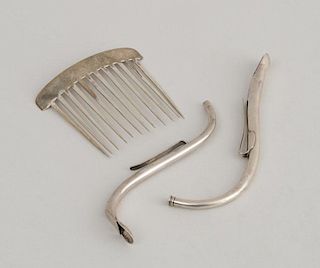 TWO AMERICAN SILVER STRAWS AND A SILVER COMB
