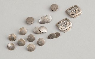 GROUP OF AMERICAN SILVER BUTTONS AND CUFFLINKS