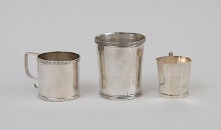TWO AMERICAN SILVER MUGS AND AN AMERICAN SILVER JULEP CUP