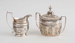 AMERICAN SILVER SUGAR BOWL AND COVER AND AN AMERICAN SILVER CREAMER