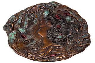 (After) Alphonse Mucha (Czechoslovakian, 1860-1939) Copper Alloy Figural Dish