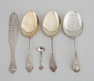 GROUP OF FIVE AMERICAN SILVER SERVING ARTICLES IN THE "MEDALLION" PATTERN