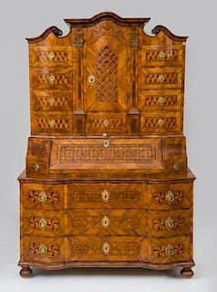 SOUTH GERMAN BAROQUE GILT-BRONZE-MOUNTED WALNUT, KINGWOOD AND EBONY PARQUETRY SECRÉTAIRE