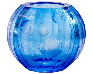 Moser 'Coral Fish' Glass Globe Vase