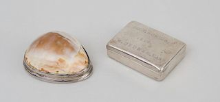 FEDERAL SILVER-MOUNTED COWRIE SHELL BOX AND AN AMERICAN SILVER BOX