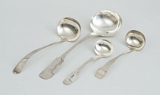 TWO AMERICAN SILVER PUNCH LADLES AND TWO GRAVY LADLES