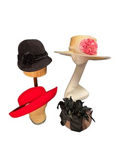 Four Vintage 1950s Ladies Day Hats ANNE TAYLOR, RAYMOND HUDD, BETMAR, MISS BIERNER