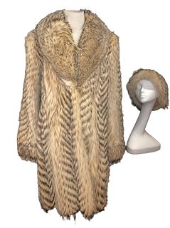 Vintage THOMAS E. ELROY Ladies Fox Fur Coat & Matching Head Warmer