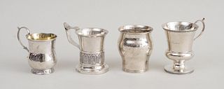 THREE AMERICAN SILVER MUGS AND A BALUSTER-FORM CUP