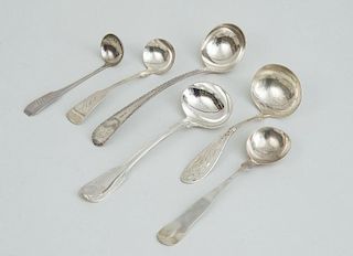 GROUP OF SIX AMERICAN SILVER SAUCE AND GRAVY LADLES