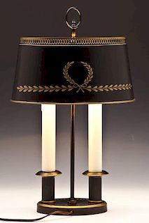 Vintage Black Metal Tole Painted Table Lamp