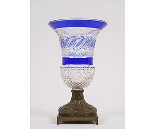 BLUE CUT TO CLEAR VASE