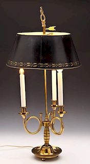 Brass Table Lamp With Tole Painted Shade