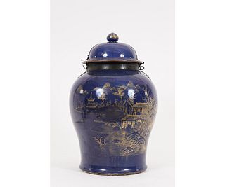 LARGE CHINESE BLUE TEMPLE JAR