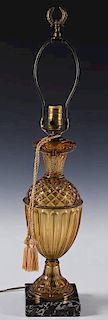Vintage Amber Glass & Marble Table Lamp