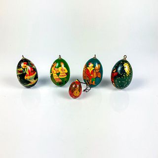 5pc Vintage Russian Egg Shaped Festive Holiday Ornaments