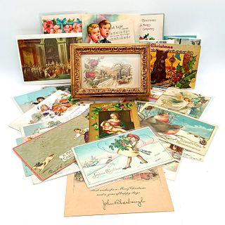 32pc Vintage Christmas Post Cards with one Framed