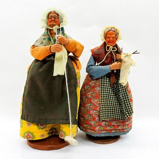 2pc Santon Terracotta Figurines, French Provincial Ladies