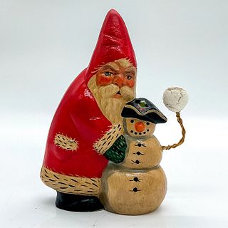 Vaillancourt Folk Art Figure, Colonial Santa and Snowman