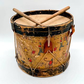 Vintage Toy Drum With Drum Sticks