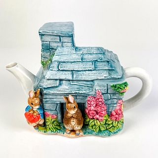 Schmid Ceramic House Tea Pot Music Box, Peter Rabbit