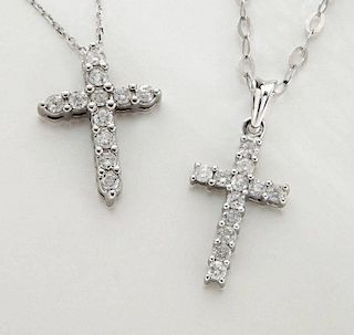 (2) 14K gold and diamond cross necklaces