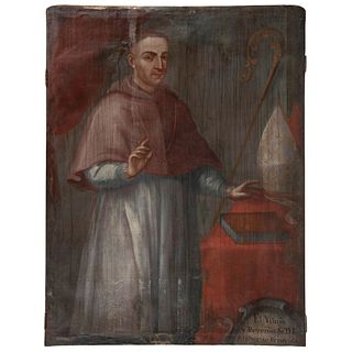 RETRATO DE FRAY ALONSO DE BENAVIDES MÉXICO, SIGLO XVIII Óleo sobre tela. 135 x 103 cm