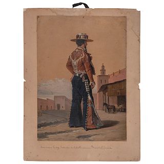 EDOUARD PINGRET  SAINT-QUENTIN, FRANCIA, (1785 -1875) JOSE MARIA GODOY, HERRADOR DE CABALLO Óleo sobre papel 40 x 28.5 cm