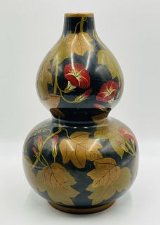 Vintage Double Gourd Vase By Maitland Smith, Hand Painted Porcelain