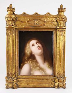 Exquisite 19th C. KPM Plaque of Nude Woman in Giltwood Frame